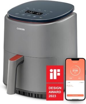 COSORI Air Fryer Lite 3.8L, 75-230℃, Amazon Exclusive, 7 Cooking Functions, Smart Control, 1500W, 1-3 Portions, Free with 110+ Online Recipes Cookbook, Dishwasher Safe, Grey