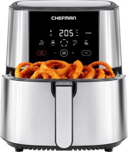 Chefman TurboFry® Touch Air Fryer, XL 7.5 Litre Family Size, 1800W Power, 4 Presets, Uses No Oil, Nonstick Dishwasher-Safe Parts, Automatic Shutoff, Stainless Steel