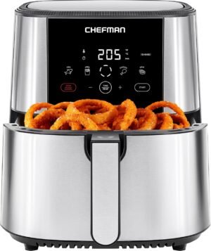 Chefman TurboFry® Touch Air Fryer, XL 7.5 Litre Family Size, 1800W Power, 4 Presets, Uses No Oil, Nonstick Dishwasher-Safe Parts, Automatic Shutoff, Stainless Steel