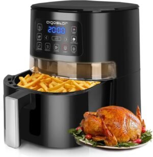 Aigostar 1600W Air Fryer 4L with Viewing Window, Digital Airfryer with 7 Presets, Timer & Temperature Control for Healthy Oil Free & Low Fat Cooking, Black -Maha