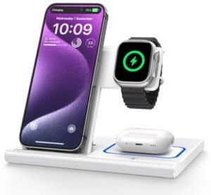 Wireless Charger,Foldable 3 in 1 Wireless Charger Stand for Apple Watch 9/8/7/6/SE/5/4/3/2,Airpods Pro/3/2,Fast Wireless Charging Station for iPhone 16/15/14/13/12/11/XS/XR/X/8（Not Adapter)