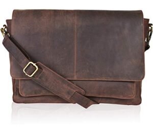 Oak Leathers Leather Messenger Bag for Men and Women - Laptop Briefcase Bag For College, Office, Adjustable Shoulder Strap