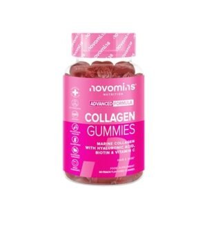 Novomins Marine Collagen Gummies - Hydrolysed Collagen Peptides with Biotin, Vitamin C & Hyaluronic Acid - Collagen Supplements for Women and Men - 60 Gummies - Collagen for Skin, Hair, Nails & Joint