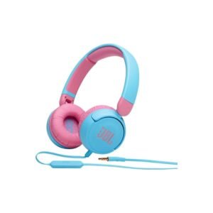 JBL Jr 310 Kids Wired On-Ear Headphones, Safe Sound (<85dB), Built-In Mic, Sof Padded Headband, Comfortable Ear Cushion, Compact and Foldable Design, Single-Side Flat Cable - Blue, JBLJR310BLU