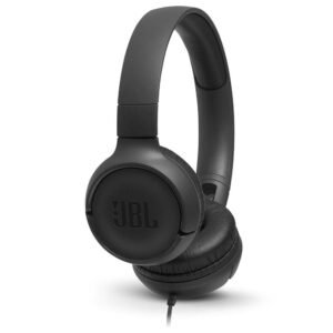 JBL Tune 500 Wired On-Ear Headphones, Deep JBL Pure Bass Sound, 1-Button Remote/Mic, Lightweight and Foldable Design, Tangle-Free Flat Cable, Voice Assistant - Black, JBLT500BLK, Medium
