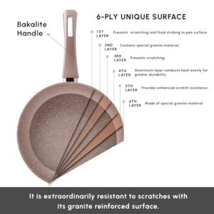 Karaca BioGranite 12 Pcs Rosegold Pots and Pans Set Non-Stick Kitchen Cookware Set - Granite Cooking Set w/ 4 Pots with 4 Glass Lids, 1 Saucepan with Lid & 1 Frying Pan - Dishwasher-Safe, Pink