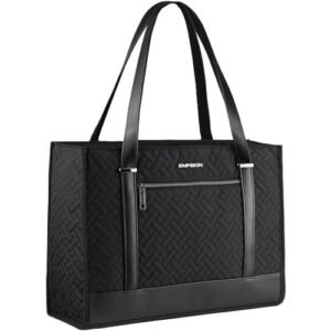 EMPSIGN Laptop Tote bag for women 16 Inch, Stylish Computer Shoulder Tote Bag for Work, Large Capacity Quilted Laptop Briefcase, Waterproof Women Business Office Bag, Quilted Grey Pink