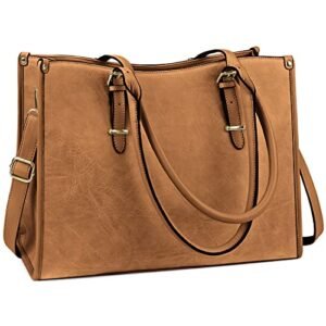 NUBILY Laptop Bags for Women 15.6 inch Handbags Designer Laptop Tote Bag Large PU Leather Ladies Shoulder Bag for Work School Shopping Business (Brown)