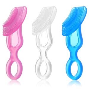 3 Pieces Silicone Baby Toothbrush Baby Chewable Soft Toothbrush Infant Training Toothbrush Stage 2 Silicone Tooth and Gum Massager for Babies and Toddlers 10-36 Months, 3 Colors (Pink, Blue, White)