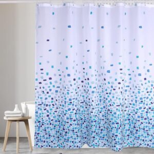 VIROSA Mosaic Blue Shower Curtain Anti Mould, Mildew Resistant | Size 180x180 cm (71 x 71 Inch) | Water Repellant Fabric | 100% Polyster (Mosaic Blue)