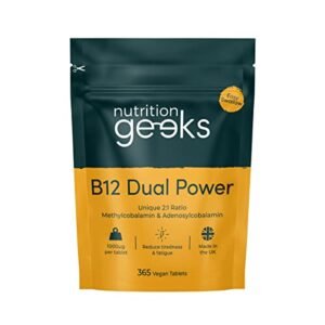 Vitamin B12 Tablets High Strength - 1 Year Supply (365 Tablets) - 1000mcg Dual Power B12 Vitamin Complex with Methylcobalamin & Adenosylcobalamin - Vegan B12 Supplement - Energy Support - UK Vit B12