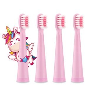 Vekkia Kids Electric Toothbrush Replacement Heads - 7X More Plaque Removal, End-Rounded 3D Curved Soft Bristles, Comfortable & Efficient Clean Teeth, Perfect for Kid Small Mouth, Pink (4 Pack)