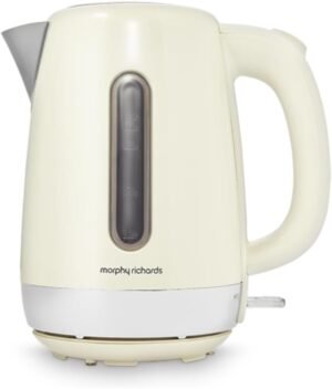 Morphy Richards Equip Jug Kettle, 1.7L, 3Kw Rapid boil, Removeable Limescale Filter, Easy View Water Gauge, Stainless Steel Case, Cream, 102784