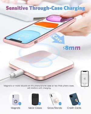 AGPTEK Wireless Charger, Qi-Certified 15W Max Fast Wireless Charging Pad Compatible with iPhone 16/15/14/13/12/12 Pro/11/XR/XS/X/8, for Samsung Galaxy S24/S23/S22/S21/S20/S10, AirPods Pro, White