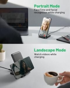 INIU Wireless Charger, 15W Fast Wireless Charging Stand Qi Certified Sleep-friendly Adaptive Light & Dual Charging Modes for iPhone 16 15 14 13 12 11 Pro Max XR Plus Samsung S23 S22 Google Pixel etc