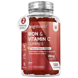 Iron Gummies with Vitamin C - 28mg - 120 Ferrous Fumarate Gummies (2 Months Supply) - Tasty Alternative to Iron Tablets - Immunity & Energy Supplements - Vegan Iron Supplements for Women & Men