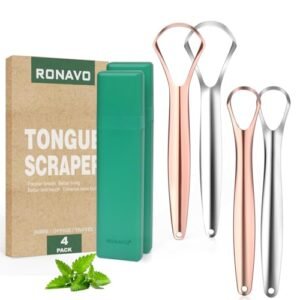 RONAVO Tongue Scrapers Cleaner for Adults & Kids, for Oral Hygiene, Maintain Oral Health, Clean Off The Sundries, Enhance Sense of Taste, No Smell, No Rust 2 Colors (4 PC)