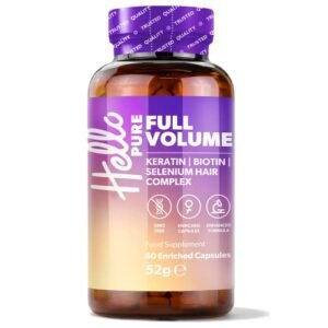 Hello Pure Full Volume Hair Growth Vitamins for Women & Men – 60 Biotin (Vitamin B7) Supplement Capsules - with Keratin, Selenium & Iron, Flaxseed – Skin, Hair & Nails - GMO Free