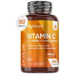 Vitamin C 1000mg – 180 High Strength Vitamin C Tablets with Rosehip & Bioflavonoids – Vegan Vitamin C Supplement (As Ascorbic Acid) for Immune System – Energy Tablets for Men & Women