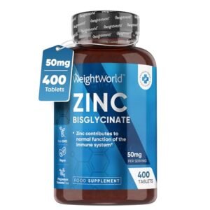 Zinc Tablets 50mg - 400 Vegan Zinc Bisglycinate Tablets - 6+ Months Supply - High Absorption Zinc Supplements for Skin, Hair, Bone, Metabolism & Vision (EFSA) - Immunity Supplements for Men & Women