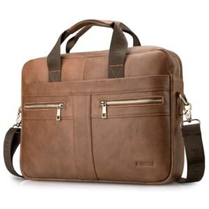 SPAHER Mens Leather Laptop Bag Briefcases for Men 15.6 Inch Leather Briefcase Business Work Laptop Handbag Shoulder Bag Messenger Bag with Removable Strap Daily Man Bag Gift for Man