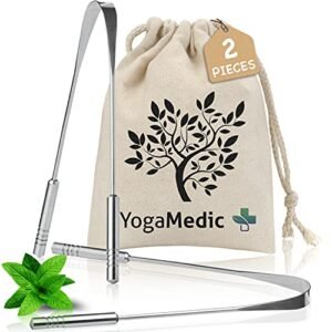 YogaMedic Tongue Scraper 2 Pack 100% Stainless Steel with Travel Case- Tongue Cleaning Tool, Fresher Breath, Tongue Cleaner for Adults & Kids, Fight Bad Breath- for Better Oral Hygiene, U Shape
