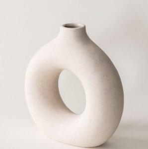 Small White Donut Vase Ceramic Vase For Pampas Grass Table Decorations Centrepiece, Bedroom Accessories, Room Deco Boho Home Mini Vase Ornaments Aesthetic Decor Living Room