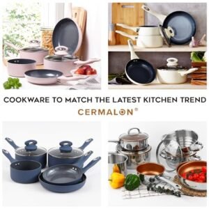 Cermalon 5-Piece Copper Collection Cookware Set-Includes 2X Frying Pans and 3X Saucepans- Ceramic Non-Stick Coating with Metallic Copper Exterior-Compatible for All Types of Hobs-PTFE & PFOA Free