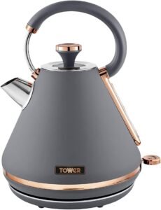 Tower T10044RGG Cavaletto Pyramid Kettle with Fast Boil, Detachable Filter, 1.7 Litre, 3000 W, Grey and Rose Gold
