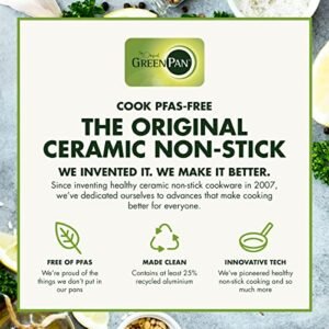 reenPan Mayflower Healthy Ceramic Non-Stick 13-Piece Cookware Pots and Pans Set, Includin Fryin Pans, Saucepan, Stockpots, Lids, Strainer, Vintae Wood Handle, PFAS-Free, Induction, Smoky Blue