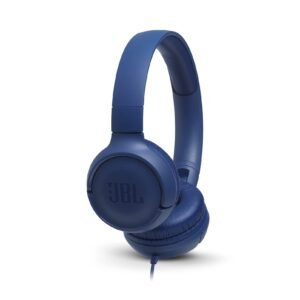 JBL Tune 500 Wired On-Ear Headphones, Pure Bass Sound, 1-Button Remote/Mic, Lightweight, Foldable Design, Tangle-Free Flat Cable, Voice Assistant - Blue, JBLT500BLU