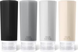 Opret 100ml Silicone Travel Bottles for Toiletries, 4 Pcs Leak Proof Portable Travel Container Refillable Squeezable 3.4oz for Shampoos and Conditioner, BPA Free and TSA Approved