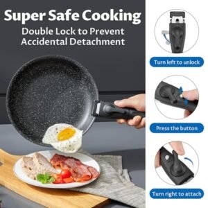 BEZIA Induction Hob Pans Set, Nonstick Pots and Pans Set 10 Pieces, Saucepan Sets with Detachable Handles, Stackable Cookware Set for All Hobs