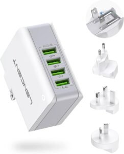 Lencent USB Charger Plug, 4-Port USB Universal Travel Adaptor Plug, 22W/5V 4.4A Wall Charger Worldwide Travel Charger Adapter for iPhone, iPad, Android, Tablets and More