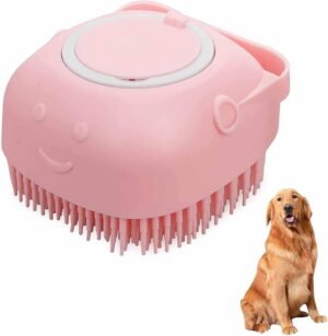 Dog Cat Bath Brush Soft Silicone Dog Rubber Bathing Brush Pet Grooming Shampoo Dispenser Brushes Puppy Cats Shower Hair Fur Grooming Cleaning Scrubber for Short Haired Dogs Cats Shower - Pink