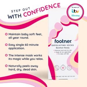 Footner Exfoliating Foot Mask Socks - Foot Peel Mask for Hard Skin - Peeling Foot Mask for Smooth and Soft Feet - Foot Peel Socks to Remove Hard Skin in Single 60 Minute Treatment - For Baby Soft Feet