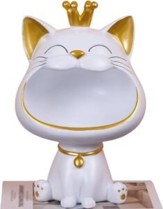 BLOOOK Laughing Cat Figures Statue,Maneki Neko Lucky Cat Ornament,for Living Room Accessories Home Decor,Key Holder Bowl Hallway Decorative Tray,Cat Lover Gift,House Warming Gifts New Home…