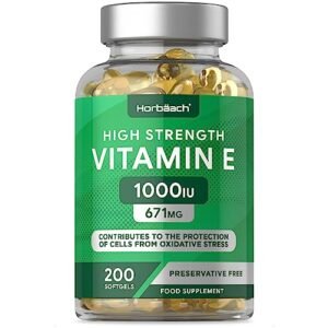 Vitamin E Capsules 1000iu | 200 Count | High Strength Vitamin E as DL-Alpha Tocopheryl Acetate | No Artificial Preservatives | by Horbaach