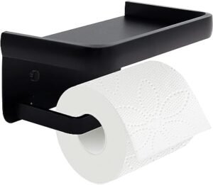 Black Toilet Paper Holder with shelf, Toilet Roll Holder Wall Mounted