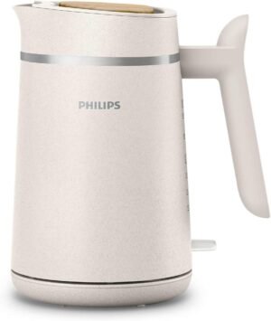 Philips Eco Conscious Edition Kettle 5000 Series, 100% Bio-based plastics*, 1.7 L Capacity, Cordless + 360° Pirouette Base, Silk White Matt Finish, (HD9365/11)