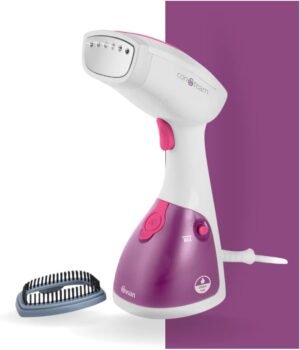 Swan SI12020N Handheld Garment Steamer, Lightweight, Removable Fabric Brush, Extra-Long 1.9m Power Cable, 1100W, 250ml Water Tank,White and Pink