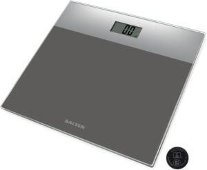 Salter 9206 SVSV3R Digital Bathroom Scale – Body Weighing Glass Electronic Scales, Easy Read LCD Display, Step On Activation, Max. Weight 180KG/400lbs, 15-Year Guarantee, Battery Included, Silver/Grey