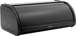 Brabantia - Roll Top Bread Bin - Canister for 2 Loaves of Bread - Extra Storage Space due to Flat Top - Keeps Content Fresh - Kitchen Storage Box - Steel - Matt Black - 45 x 26 x 17 cm