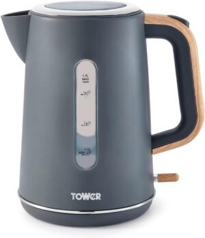 Tower Scandi T10037G Stainless Steel Kettle with Rapid Boil and Boil Dry Protection, 1.7L, 3kW, Grey