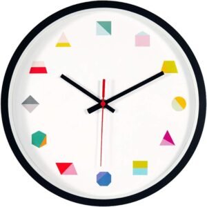 Topkey Wall Clock 12 Inch Silent Non Ticking Geometric Numbers Modern Clock for Living Room Bedroom Kitchen Kids Room - Black