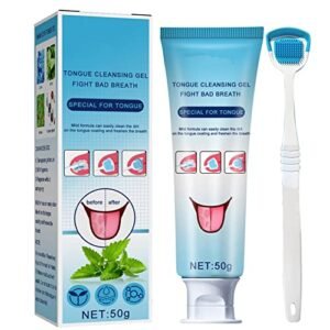 Tongue Cleaner Gel with Tongue Brush, Tongue Scraper, Tongue Cleaner Kit, Fresh Mint Tongue Cleaner Gel for Reduce Bad Breath and Maintain Mouth Health (Classic)