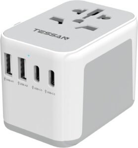 TESSAN Universal Travel Adapter Worldwide with 2 USB C and 2 USB A Ports, Universal Plug Adaptor UK to World, International Travel Adapter for Multi Countries EU, USA, UK, Australia, Thailand etc