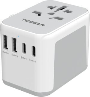 TESSAN Universal Travel Adapter Worldwide with 2 USB C and 2 USB A Ports, Universal Plug Adaptor UK to World, International Travel Adapter for Multi Countries EU, USA, UK, Australia, Thailand etc
