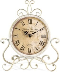 HZDHCLH Table Clocks 11Inch Height Roman Retro Silent Desk Clock for Living Room Bedroom Office(White)