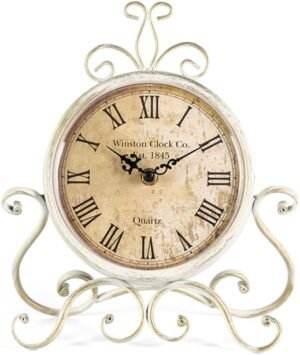 HZDHCLH Table Clocks 11Inch Height Roman Retro Silent Desk Clock for Living Room Bedroom Office(White)